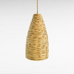 Chora Barefoot Luxury Living natural rattan cone pendant light, handcrafted eco-friendly bamboo lighting fixture.