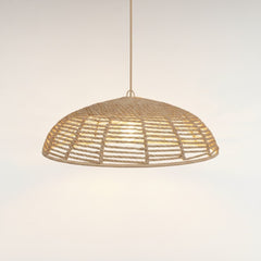 Chora Barefoot Luxury Living handmade natural rope pendant light with a wide dome shape and woven texture