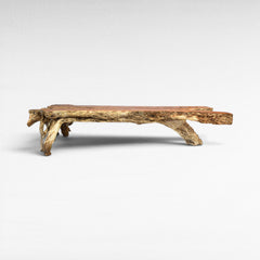 Chora Barefoot Luxury Living natural wood console table with live edge and unique branch legs.