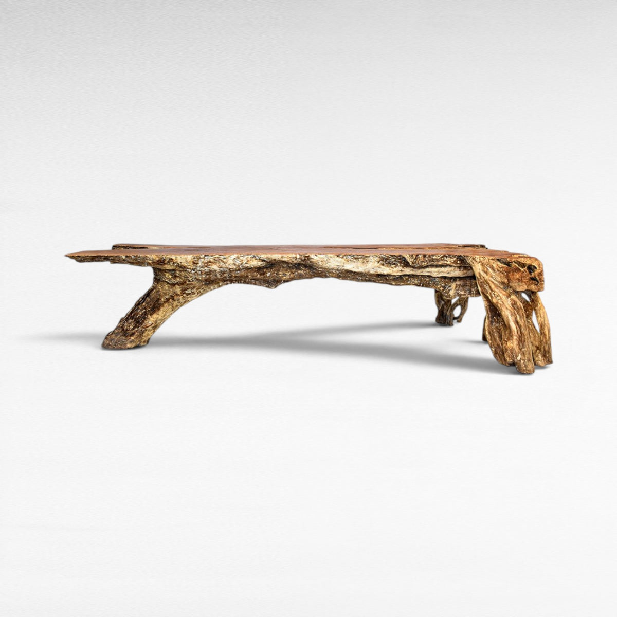 Chora Barefoot Luxury Living natural wood console table with live edge and organic base, W370 D130 H82 cm