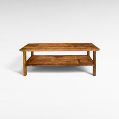 Chora Barefoot Luxury Living natural wood console table with a lower storage shelf and rustic textured finish.