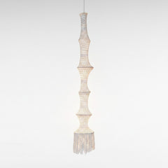 Chora Barefoot Luxury Living off white woven pagoda pendant light with fringe detail