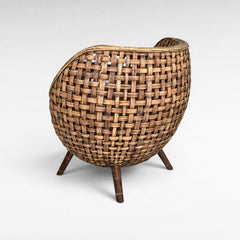 Chora Barefoot Luxury Living round rattan chair with wooden legs, woven natural fiber, accent furniture