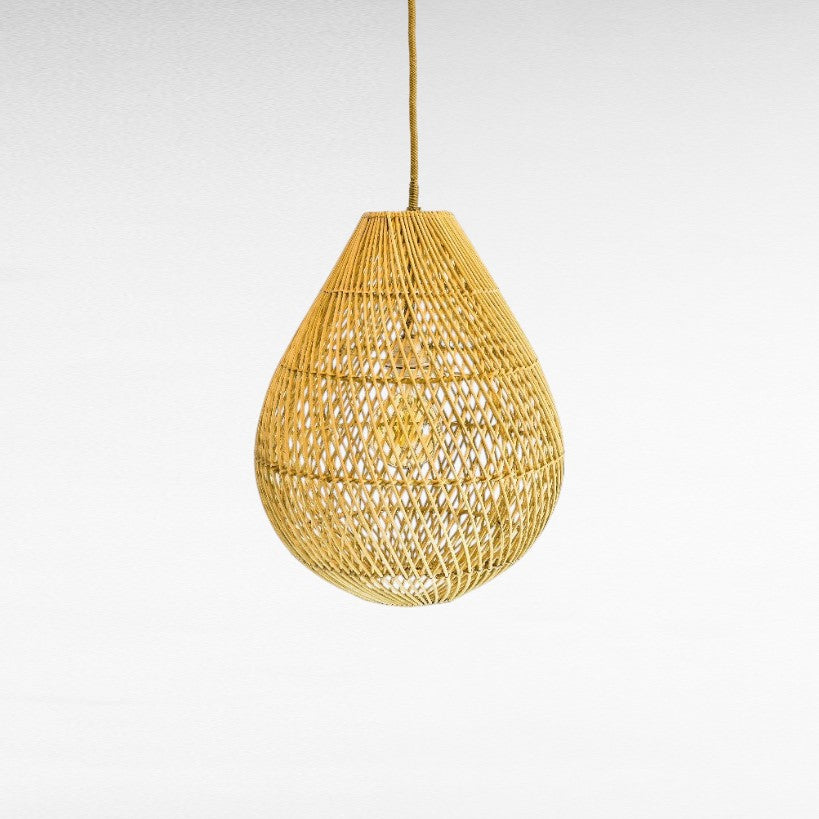 Chora Barefoot Luxury Living natural rattan oval pendant light, handcrafted woven bamboo, 35cm diameter, 53cm height