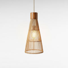 Chora Barefoot Luxury Living conical pendant light, natural rattan and teak wood, 75cm H x 30cm W