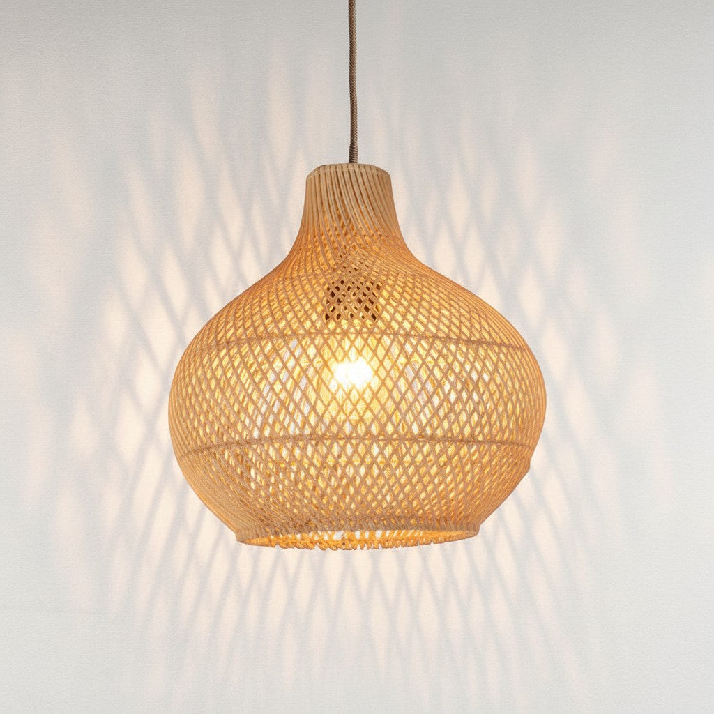 Chora Barefoot Luxury Living natural rattan pendant light, onion shape, double layer weave, 60cm diameter