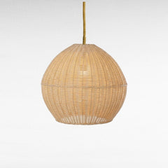 Chora Barefoot Luxury Living natural rattan oval pendant light with woven texture and cotton cord.