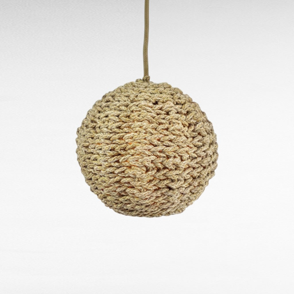 Chora Barefoot Luxury Living spherical knotted cotton rope pendant lamp, natural beige texture, 30cm diameter.