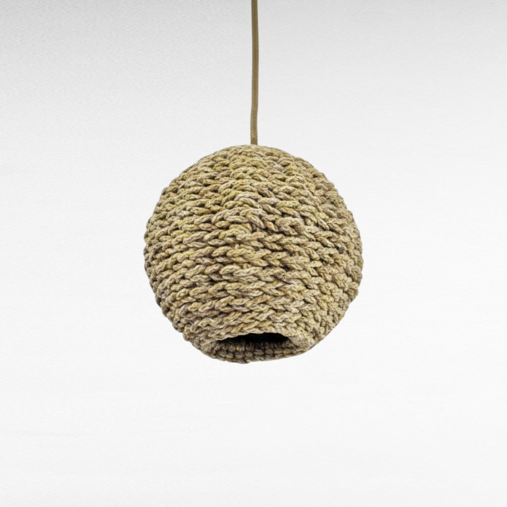 Chora Barefoot Luxury Living handmade spherical cotton rope pendant lamp, natural beige, textured knot design