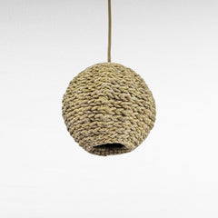 Chora Barefoot Luxury Living handmade spherical cotton rope pendant lamp, natural beige, textured knot design
