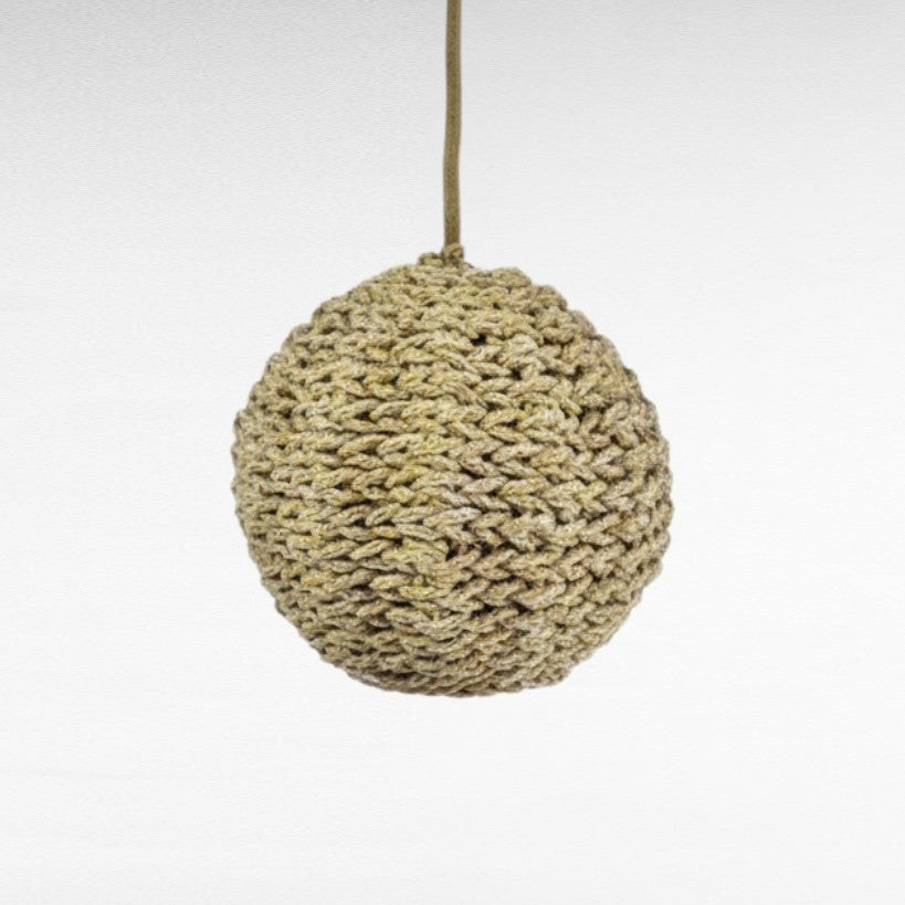 Chora Barefoot Luxury Living handmade spherical cotton rope pendant lamp with textured knot design.
