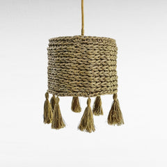 Chora Barefoot Luxury Living natural cream cotton rope pendant lamp with braided texture and tassels