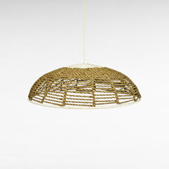 Chora Barefoot Luxury Living handmade dome pendant light with natural rope and white accents, 100cm diameter, 30cm height.