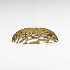 Chora Barefoot Luxury Living handmade dome pendant light with natural rope and white accents, 100cm diameter, 30cm height.