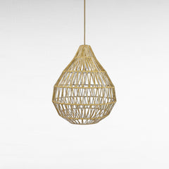 Chora Barefoot Luxury Living handmade natural color rope pendant light with geometrical weaving design.