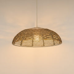 Chora Barefoot Luxury Living handmade natural & off-white rope pendant light, dome shape, 100cm diameter, 30cm height.