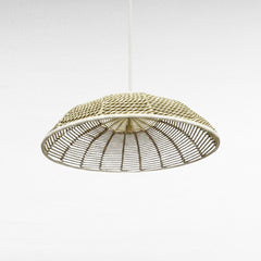 Chora Barefoot Luxury Living handmade natural & off-white rope pendant light, 100cm diameter, 30cm height, dome shape.