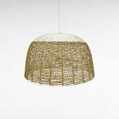 Chora Barefoot Luxury Living natural and off-white woven rope pendant light, dome-shaped with textured detail.
