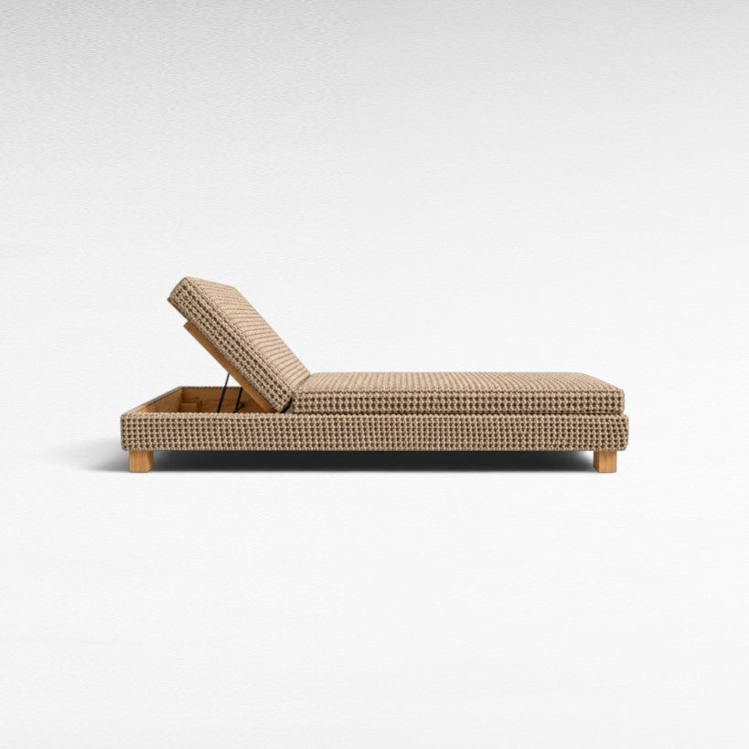 Chora Barefoot Luxury Living rope sun lounger with adjustable backrest and wooden base in a neutral woven texture