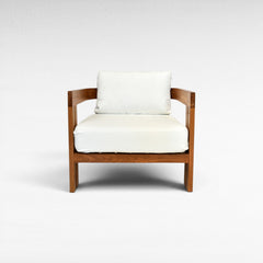 Chora Barefoot Luxury Living round teak sofa set armchair with white cushions, D100 cm
