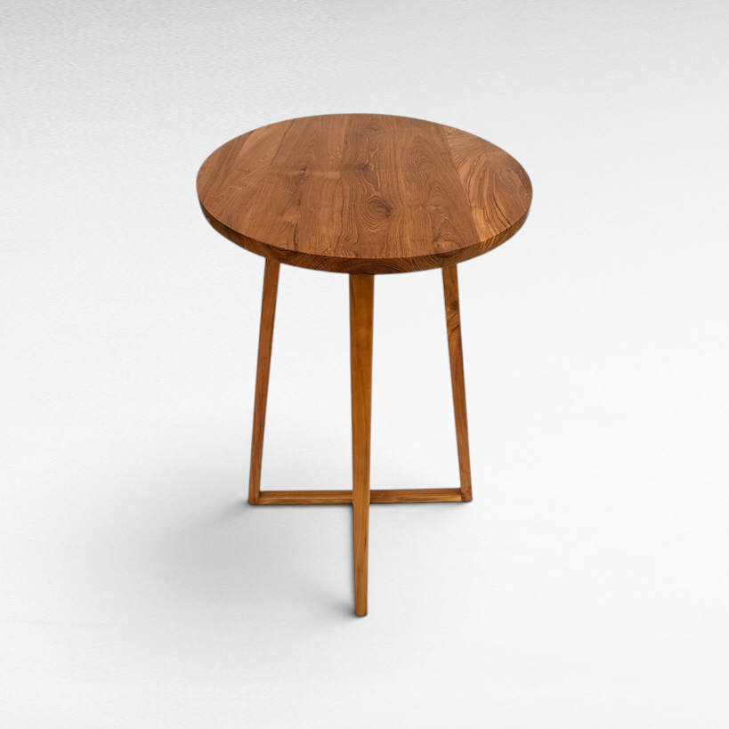 Chora Barefoot Luxury Living round wooden bar table with a minimalist design and sturdy tapered legs