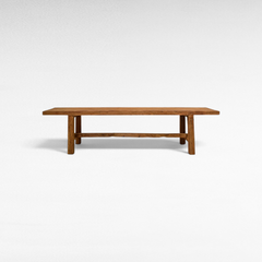 Chora Barefoot Luxury Living rustic teak wood bench with a natural grain finish and sturdy rectangular frame