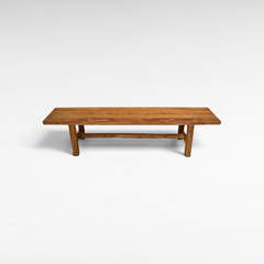 Chora Barefoot Luxury Living rustic teak wood bench with a natural grain finish and sturdy rectangular design.