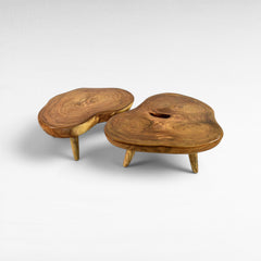 Chora Barefoot Luxury Living organic suar wood coffee table set with natural grain patterns and honey tones.