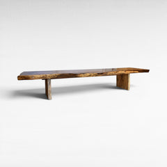 Chora Barefoot Luxury Living suar wood dining table with live edge and natural wood grain, 510cm L x 110cm D x 80cm H.