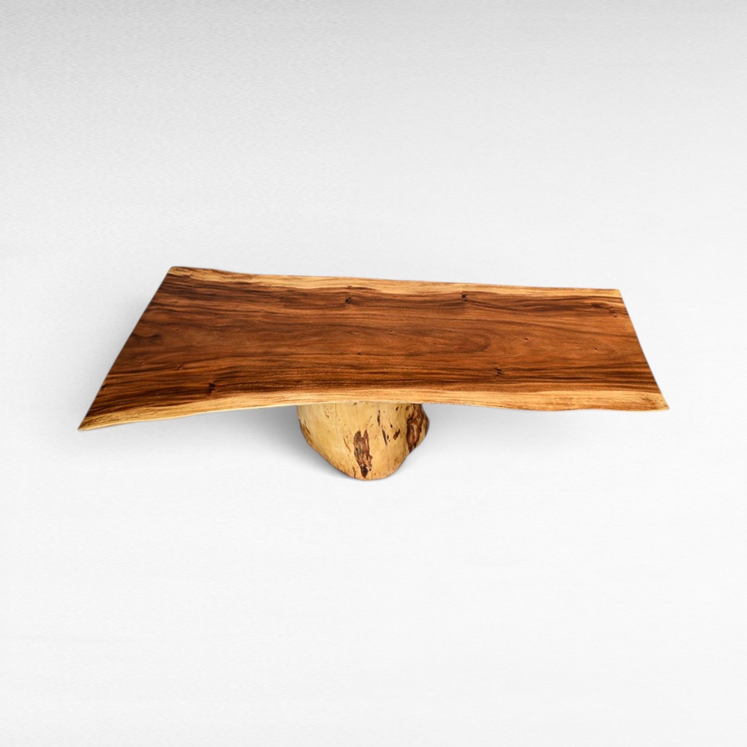 Chora Barefoot Luxury Living suar wood dining table with live edge and natural grain. 265cm length, 80cm height.