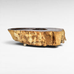 Chora Barefoot Luxury Living natural suar wood hollow coffee table with rough bark texture and smooth top.