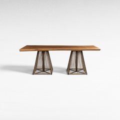 Chora Barefoot Luxury Living natural suar wood dining table with two unique tapered cotton rope legs