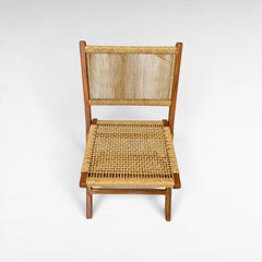 Chora Barefoot Luxury Living teak wood folding dining chair with woven rope seat and back