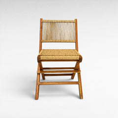 Chora Barefoot Luxury Living teak wood folding dining chair with woven rope seat and backrest