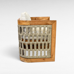 Chora Barefoot Luxury Living teak wood chair with woven natural rope detailing and a beige cushion, side view