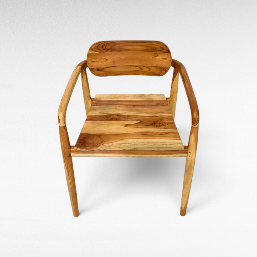 Chora Barefoot Luxury Living handcrafted teak wood dining chair with natural grain and warm honey tones