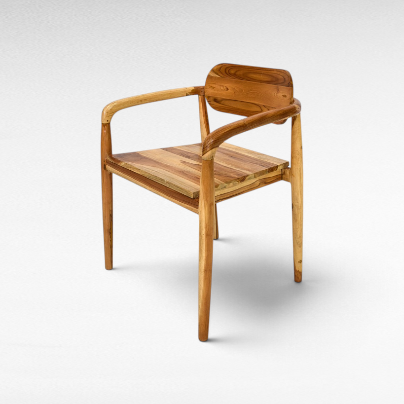 Chora Barefoot Luxury Living handcrafted teak wood chair with natural grain and warm honey tones