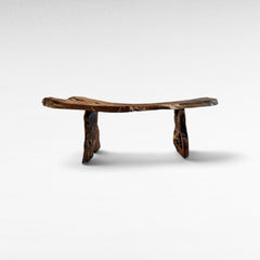 Chora Barefoot Luxury Living natural teak wood console table with a rustic live edge design on a white background