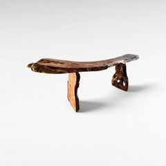 Chora Barefoot Luxury Living natural teak wood console table with a rustic live edge design on a white background.