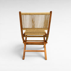 Chora Barefoot Luxury Living teak wood folding dining chair with woven natural rope seat and back