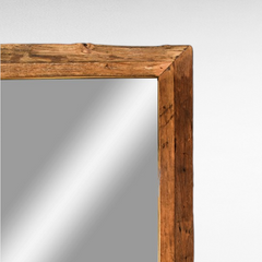 Chora Barefoot Luxury Living rectangular wall mirror with a rustic reclaimed teak wood frame and natural grain texture