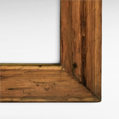 Chora Barefoot Luxury Living handcrafted teak wood mirror frame with natural grain and rich brown patina