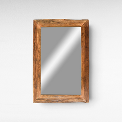 Chora Barefoot Luxury Living rectangular wall mirror with a rustic reclaimed teak wood frame and natural grain texture.