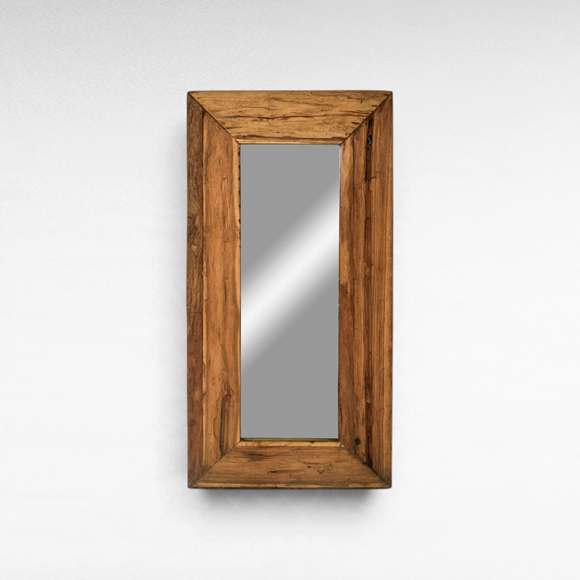 Chora Barefoot Luxury Living handcrafted rectangular teak wood mirror with a natural grain finish.