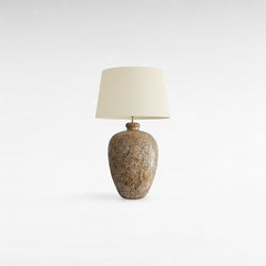 Chora Barefoot Luxury Living terracotta beige table lamp with textured base and cream shade, ideal for living rooms and bedrooms.
