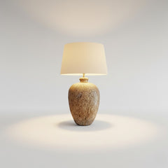 Chora Barefoot Luxury Living terracotta beige table lamp with textured base and cream shade, ideal for living rooms or bedrooms.