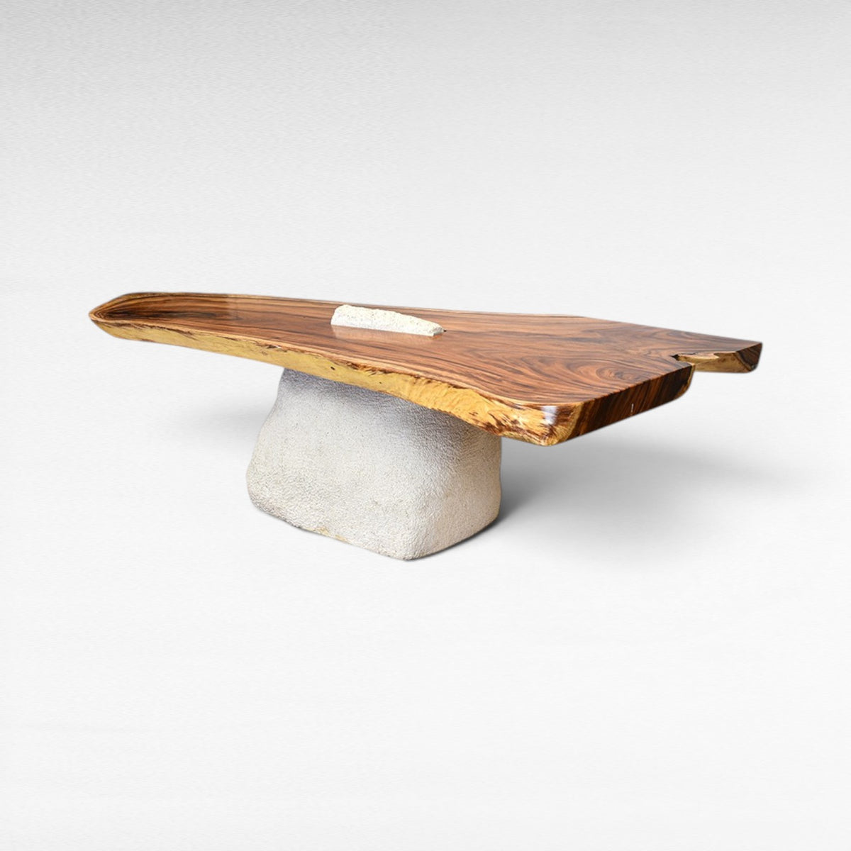 Chora Barefoot Luxury Living terrazzo and suar wood dining table with live edge and stone base