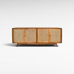 Chora Barefoot Luxury Living Viennesse rattan buffet cabinet with four doors and natural wood frame