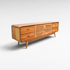 Chora Barefoot Luxury Living contemporary wooden buffet with slatted doors and four drawers on tapered legs