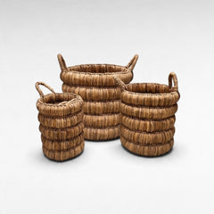 Chora Barefoot Luxury Living set of three natural woven seagrass baskets with sturdy handles for home storage